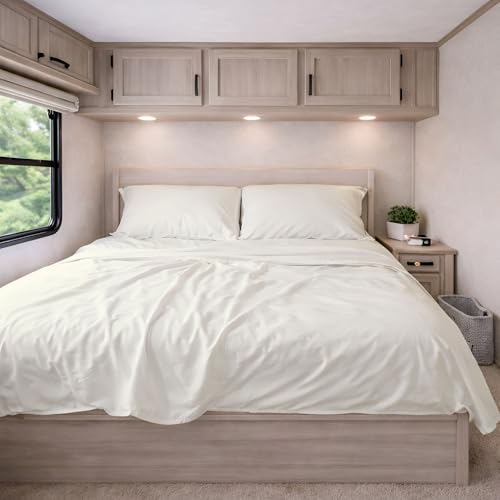 KRISHNA Premium Microfiber RV Sheet Set Camper King Size 72"x80", 4-Piece Bed Sheets for Campers, Motorhomes & Travel Trailers, Fits Mattresses up to 12" Deep, Ivory Solid - color: Ivory, size: RV King - 72” x 80”