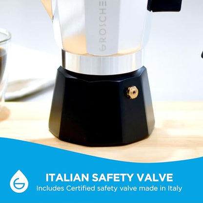GROSCHE Milano Stovetop Espresso Maker Moka Pot Cuban Coffee Maker Stovetop Coffee Maker Moka Italian Greca Brewer Percolator | 6 Espresso Cup, Tuxedo - color: Tuxedo, Black, size: 6 espresso cups