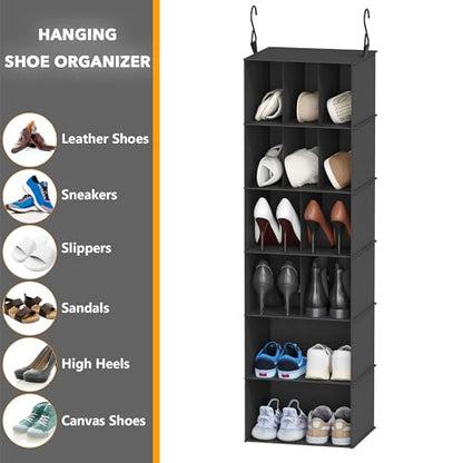 SpaceAid 2 Pack Hanging Closet Organizer and Storage with Dividers, 24 Compartments Hanging Shoe Shelves for Closet, Wardrobe, RV, Garment Rack - Black - color: Black