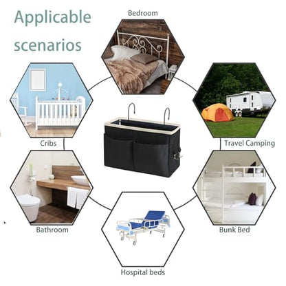 Bedside Caddy/Bedside Hanging Storage Bag Multi-Function Caddy for Bunk bed Hospital Beds Dorm Bed Rails, Holders Books Glasses Phones Magazine（2pc Black） - color: 2pc Black