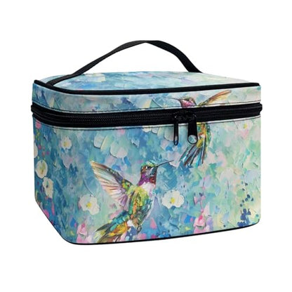 CMakeup Bags for Women Hummingbird Flower Printed Travel Cosmetic Organizer Large Capacity Toiletries Accessories Brush Holder Zipper Case with Top Handle - color: Hummingbird Flower