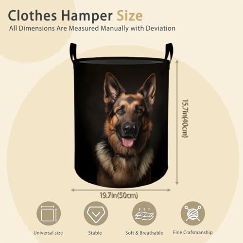 German Shepherd Dog Laundry Basket Hamper for Boys Girls Kids Adults, Foldable Waterproof Oxford Clothes Storage Bin, Pet Organizer for Bedroom Bathroom Room Decor 19.7"x15.8" - style: German Shepherd