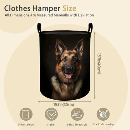 German Shepherd Dog Laundry Basket Hamper for Boys Girls Kids Adults, Foldable Waterproof Oxford Clothes Storage Bin, Pet Organizer for Bedroom Bathroom Room Decor 19.7"x15.8" - style: German Shepherd