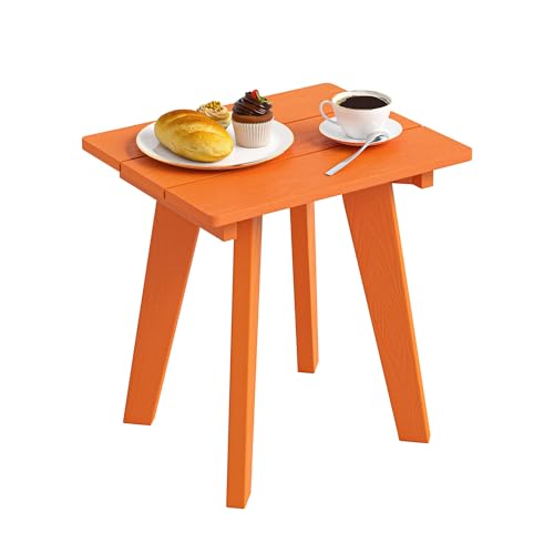 Outdoor Side Table, HDPE Weather Resistant Small Patio Table for Porch and Balcony, 200 LBS Capacity Heavy Duty Small Outdoor Table for Backyard and Pool, Easy Maintenance, Orange - color: Orange