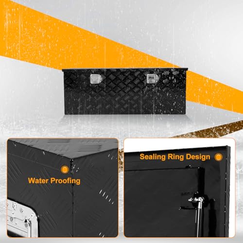 Black 44 Inch Truck Chest Tool box Heavy Duty Aluminum Stripes Plated Pick Up Truck Bed Box Waterproof RV Toolbox Storage with Side Handle and Lock Keys –44"x14"x16" - color: Black, size: 44"x14"x16"