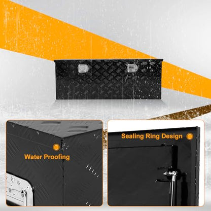 Black 44 Inch Truck Chest Tool box Heavy Duty Aluminum Stripes Plated Pick Up Truck Bed Box Waterproof RV Toolbox Storage with Side Handle and Lock Keys –44"x14"x16" - color: Black, size: 44"x14"x16"