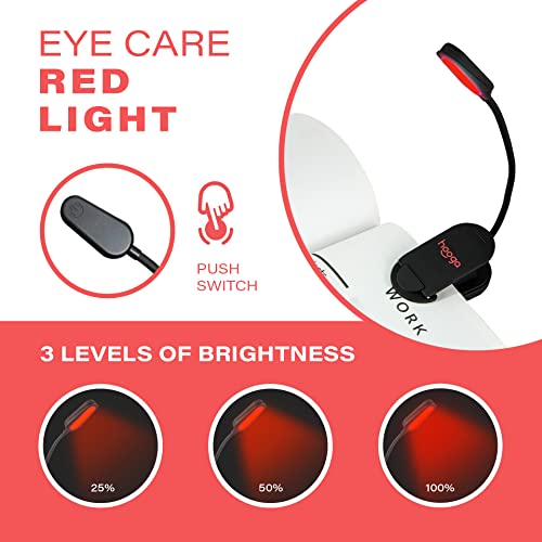 hooga Red Book Light, Rechargeable Clip On 625nm LED Light for Reading in Bed. No Blue Light Emitted, Eye Care Light for Strain-Free, Healthy Eyes. Gift for Students, Kids, Travel, Nursing, Studying. - color: Red