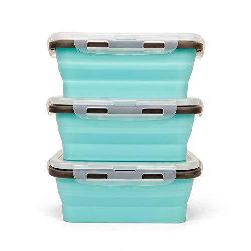 CARTINTS Set of 3 Collapsible Food Storage Containers with Lids, Collapsible Silicone Bowls, Silicone Lunch Containers, For Meal Prep, Camping, Travel, Microwave and Freezer Safe,500ml,Blue - color: Blue