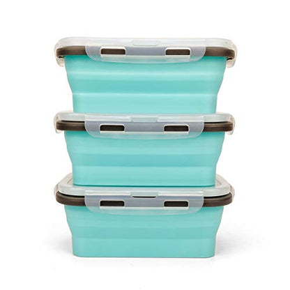 CARTINTS Set of 3 Collapsible Food Storage Containers with Lids, Collapsible Silicone Bowls, Silicone Lunch Containers, For Meal Prep, Camping, Travel, Microwave and Freezer Safe,500ml,Blue - color: Blue