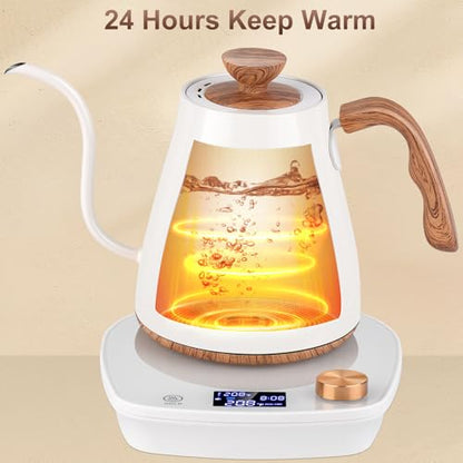Gooseneck Electric Kettle, Intelligent Temperature Control, Stainless Steel Inner, Quick Heating, for Pour Over Coffee, Brew Tea, Boil Hot Water, 1000W 0.9L Cream White - color: Cream White