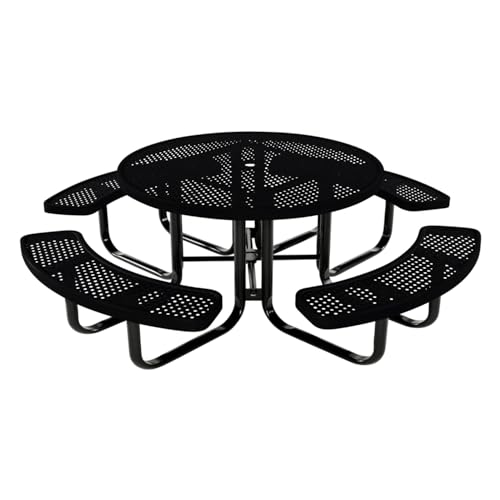 COATEDOUTDOORFURNITURE Heavy-Duty Portable Outdoor Kids Table with Umbrella Hole, Punched Steel Kids Picnic Table, Commercial-Grade, Made in America (46 in, Round, Childrens, Black) - color: Black, size: 46 In, Round Childrens, Punched Steel