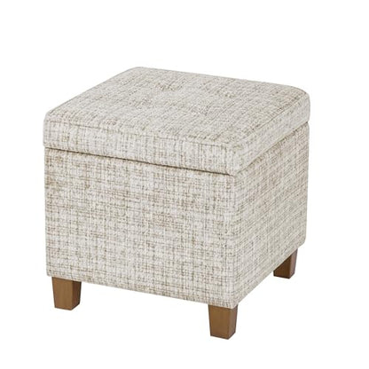 HomePop 18" Square Tufted Storage Ottoman - Cream Textural Woven - color: Cream Textural Woven
