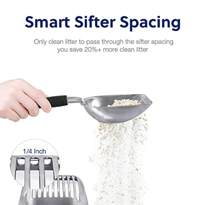WePet Cat Litter Scoop, Aluminum Alloy Sifter, Kitty Metal Scooper, Deep Shovel, Long Handle, Poop Sifting, Kitten Pooper Lifter, Durable, Heavy Duty, for Litter Box - color: FLAT Aluminum \ #06 Black Handle, size: Large