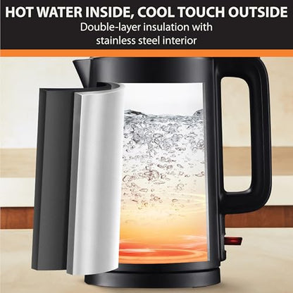 KRUPS 1.5L Electric Kettle Stainless Steel Cool Touch Interior, Fast Boiling, One Cup in 80 Seconds, Double Wall, Auto Off, Keep Warm, Hot Water Kettle Electric, Cordless, Black/White - style: Cool Touch Kettle