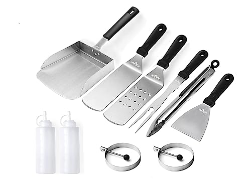 Griddle Accessories Kit for Blackstone, Weber and Other Flattop Griddle | Stainless-steel Griddle Spatula Set with Squeeze Bottles, Large Scoop, Egg Ring, and Scraper, Gift Pack