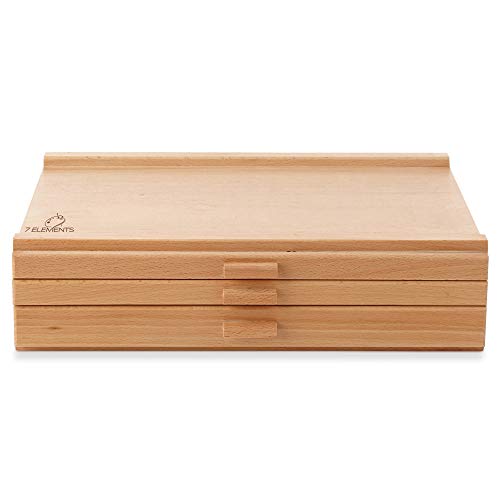 7 Elements 3 Drawer Wooden Artist Storage Supply Box for Pastels, Pencils, Pens, Markers, Brushes and Tools - size: 3-Drawer