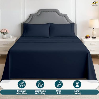 Twin Sheet Set - 4 Piece Ultra Soft Brushed Microfiber Bed Sheets - 15" Deep Pockets, Wrinkle-Free & Breathable for a Secure Fit Sheets & Pillowcases (Twin, Navy Blue) - color: Navy Blue, size: Twin