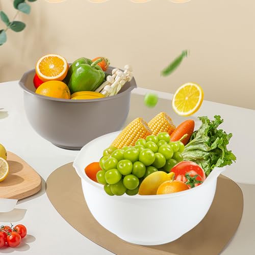 Nesting Plastic Mixing Bowls, Set Of 3, 1.5 quart, 2 quart, 2.5quart, Nesting Bowls with Non Slip Base and Easy Pour Spout, Dishwasher Safe - color: Blue Grey white