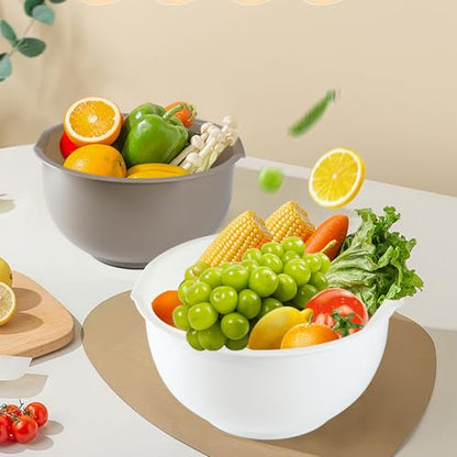 Nesting Plastic Mixing Bowls, Set Of 3, 1.5 quart, 2 quart, 2.5quart, Nesting Bowls with Non Slip Base and Easy Pour Spout, Dishwasher Safe - color: Blue Grey white