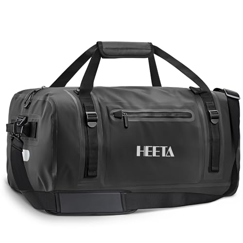 HEETA Waterproof Motorcycle Dry Bag, Waterproof Duffel Luggage Travel Bags with Zippered Closure & Pocket, Shoulder Straps, Large Space for Motorcycling Camping Commuting Boating (Black, 50L) - color: Black, size: 50L