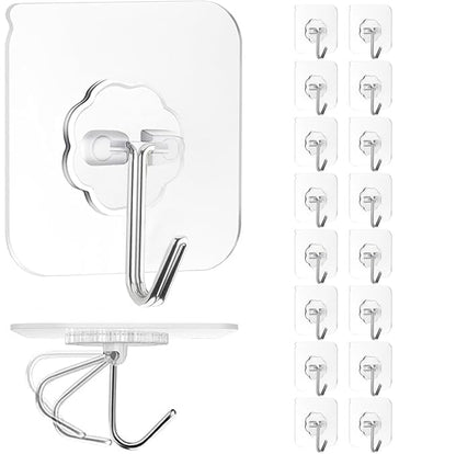 Adhesive Wall Hook, Set Heavy-Duty Thickened self-Adhesive Hook，16Pcs，33lb max Loading，Transparent, Waterproof, Bathroom, Outdoor, Kitchen, Doors, Practical Tools. - size: 2.3″*2.3″ 33lb max