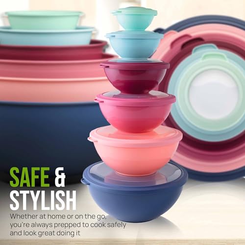Zulay Kitchen 12 Piece Plastic Mixing Bowls with Leak-Proof Lids Set - Microwave and Freezer Safe Kitchen Mixing Bowls for Preparing, Serving and Storing - Large Nesting Bowls (Cotton Candy Ombre) - color: Cotton Candy
