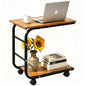 BROWN-BROWN Movable Night Stand Side Table Tray Cart 4 Wheels Wood Office Home Desk Shelf Organizer Rustic Brown Mini