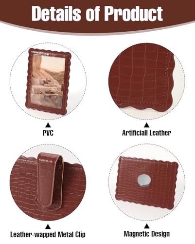 COOLYOUTH 2Pcs Car Picture Frame Car Visor Clip Picture Holders Leather Magnetic Photo Frames with Clip (2, Leather-Umber) - color: Leather-Umber
