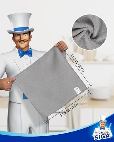 MR.SIGA Microfiber Cleaning Cloth, All-Purpose Microfiber Towels, Streak Free Cleaning Rags, Pack of 15, Gray, Size 30 x 30 cm(11.8 x 11.8 inch) - color: Gray