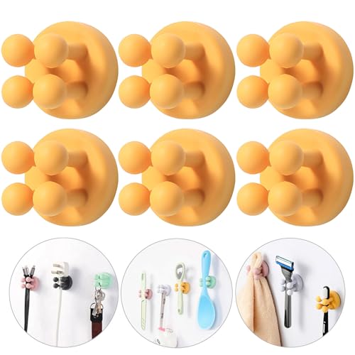 iBetterLife Silicone Toothbrush Shower Holder - 6Pcs Self Adhesive Wall Mounted Single Hook for Hanging Tooth Brushing, Functional Utility Plug Holder for Bathroom Kitchen Living Room Office, Yellow - color: Yellow