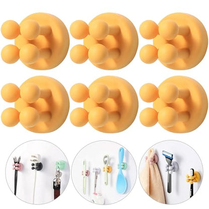 iBetterLife Silicone Toothbrush Shower Holder - 6Pcs Self Adhesive Wall Mounted Single Hook for Hanging Tooth Brushing, Functional Utility Plug Holder for Bathroom Kitchen Living Room Office, Yellow - color: Yellow