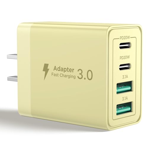 USB C Charger Block, 40W 4-Port Fast Charger 20W Type C Charging Block 3.1A USB Wall Charger Dual Port PD+QC Charging Cube for iPhone 16 15 14 13 12 Pro Max XS, iPad, Samsung Phone (Yellow) - color: Yellow