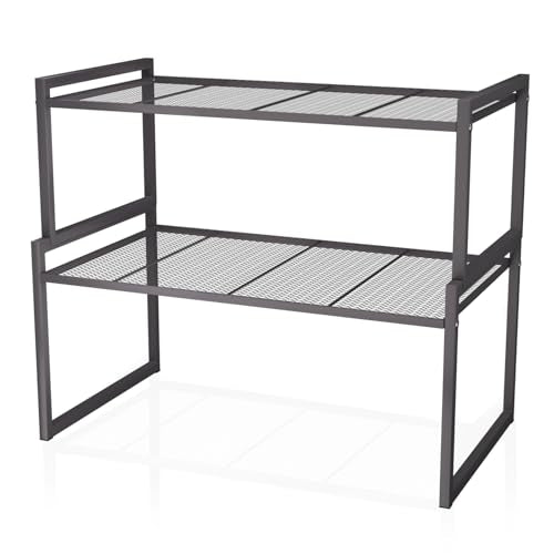 Set of 2 Cabinet Organizers 16.1''W 44 LBS Load Capacity Heavy Duty Kitchen Pantry Shelves Counter Countertop Storage Racks - color: Charcoal Black, size: 16.1'' W