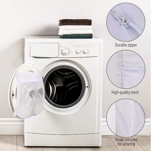 Laundry Bags,Sneaker Wash & Dry Net Bag for Dryer Sneaker Laundry Bags Large HoneyComber Mesh Bags with Zipper and Strap for Shoes Sneaker Washing Mesh Net for Most Dryers Door 15.7" Large