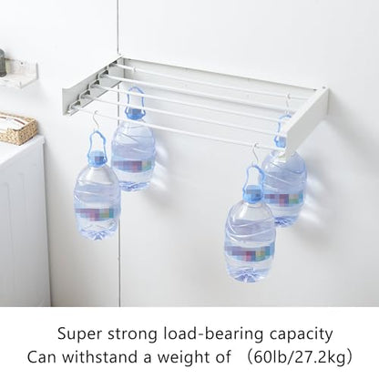 RFOUO Clothes Drying Rack, Laundry Hanging Rack Collapsible, Wall Mounted Drying Rack for Laundry, Foldable Drying Rack Indoor Outdoor, 31.5" Wide, 5 Aluminum Rods, 60 lb Capacity (White 31.5") - size: 31.5 Inch without hooks