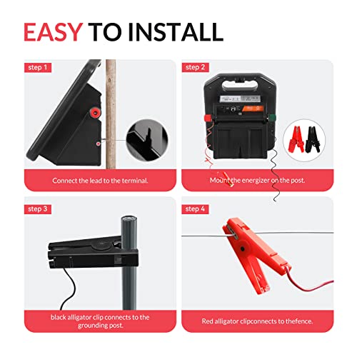 Andmon MINI250 Solar Electric Fence Charger with Day or Night Mode, 0.25Joule Portable Solar Fence Charger - size: MINI250-Rear switch