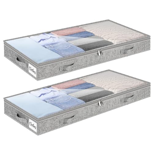 4 Inch Low Profile Under Bed Storage Drawer 2 Pack, Lightweight Underbed Clothes Storage Container Bins With NO STURCTURE, Shallow Storage Bag for Dorm & Home, With Clear Lids & Water-Resistant Fabric - color: Soft-Gray-2 Pack, size: 4 Inch