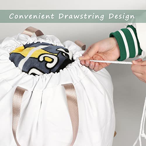 Cotton Canvas Laundry Bag with Handles & Drawstring Straps, Heavy Duty Extra Large Laundry Bags for Laundromat and Household, 25.5x34 Inch, White - color: White