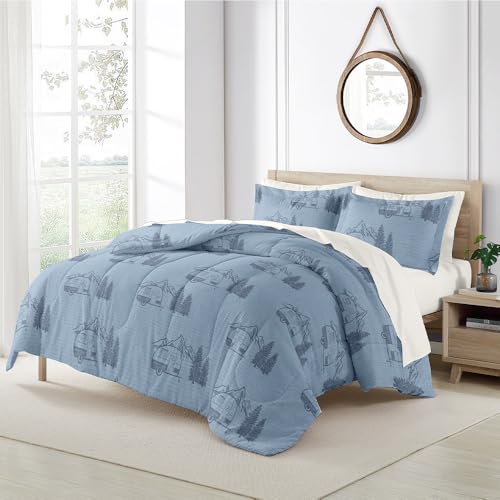 Camping World Enclave Comforter Set – Soft Lightweight Bed Comforter with Matching Shams, Easy-Care Bedding for RV, Camper, Guest Room & Home Bedroom - color: Vintage Rv, size: RV King