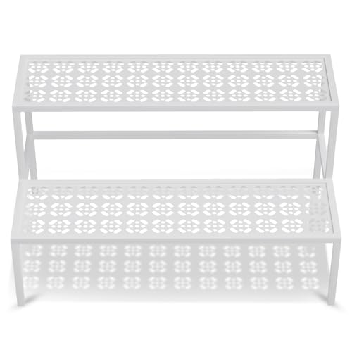 Garden 4 you Metal Plant Stand Metal 2 Tier Potted Multiple Flower Pot Holder Plant Shelf Indoor Plants Multiple,Outdoor Heavy Duty Planter Display Shelving Unit for Patio Garden Corner Balcony Living Room(White) - color: White, size: 27.6"L x 16"W x 16"H