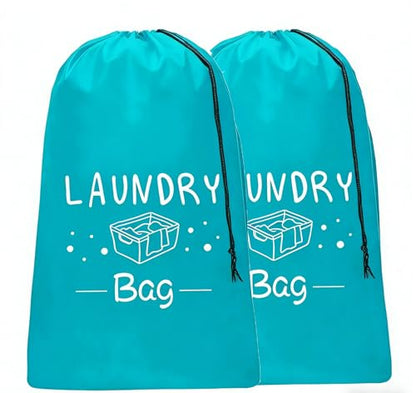 2 Pack XL Travel Laundry Bag, Dirty Clothes Organizer with Drawstring, Large Enough to Hold 4 Loads of Laundry， Easy Fit a Laundry Hamper or Basket，24" x 36" - color: Blue+Blue