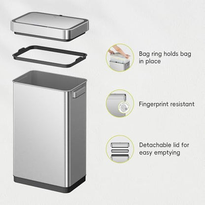 EKO Deluxe Mirage-T 50 Liter / 13.2 Gallon Touchless Rectangular Motion Sensor Trash Can, Matte Stainless Steel Finish - size: Deluxe 50L - Stainless Steel