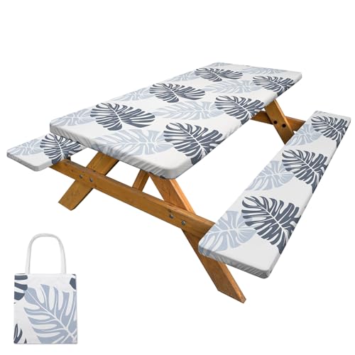 pickyNproud Picnic Table Cover with Bench Covers Camping Tablecloth with Storage Bag Windproof Waterproof Picnic Table Covers with Elastic for Camping - color: Light Grey Blue, size: 72x30in