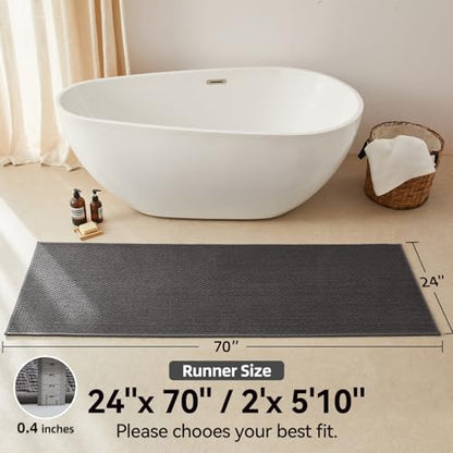 Triohero Bathroom Runner Rugs, Long Bath Mat Runner Washable Thin Quick Dry Low Pile Bathroom Runner Rugs Non Slip, Dark Grey 24"x70" - color: Dark Grey, size: 24"x70"