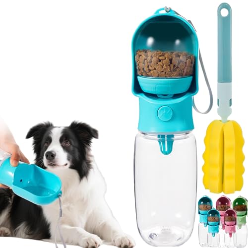 Dog Water Bottle with Food Storage Compartment Portable Pet Dispenser Dogs Stuff Water Bottle Puppy Supplies Portable Travel Dogs Bowls Dog Accessories for Walking and Hiking - color: Mint-green, size: Large