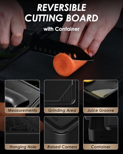 Mitsuharu 5 in 1 Camping Cutting Board Set with Santoku Knife,Separable Shears,Peeler & Slicing Knife and Sharpening Slots,Portable Camper Accessories Kitchen Set, Black