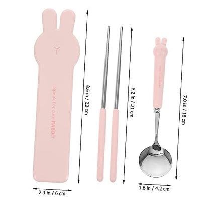 Ciieeo Portable Tableware Set with Spoon and Chopsticks in Case Reusable Cartoon Utensils for Travel Outdoor Dining Lunch Box 8.18In