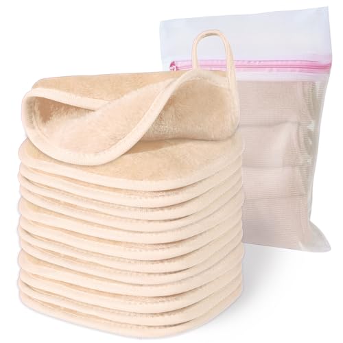 Natwag Makeup Remover Cloth, 6" x 6" Make Up Towels Reusable Face Cloth for Washing Face, 12 Pack Makeup Remover Pads Microfiber Face Washcloth with Mesh Bag, Beige - color: Beige