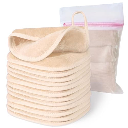 Natwag Makeup Remover Cloth, 6" x 6" Make Up Towels Reusable Face Cloth for Washing Face, 12 Pack Makeup Remover Pads Microfiber Face Washcloth with Mesh Bag, Beige - color: Beige