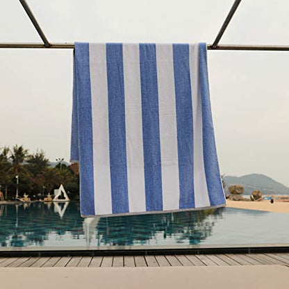 HENBAY Cotton Oversized Beach Towel - Large 70 x 35 Inch Pool Towel, Blue Striped Quick Dry Swimming Cabana Towel - color: Blue